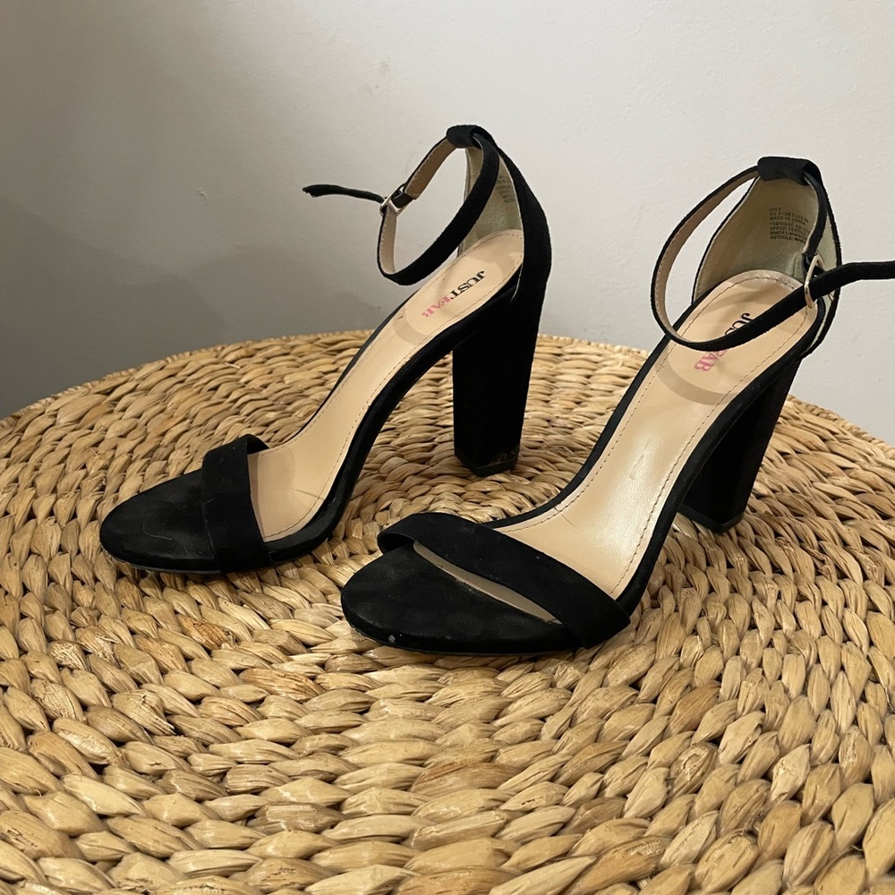 Just Fab Womens Open Toe Heels Black Suede women’s size 9
